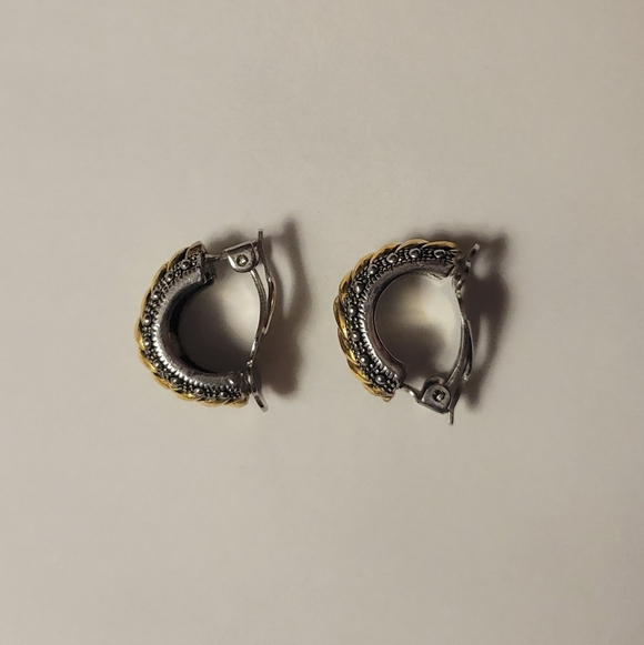Gold and Silver Toned Hoop Clip On Earrings - Picture 2 of 6